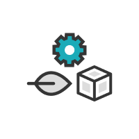 cube, leaf, and configuration icon